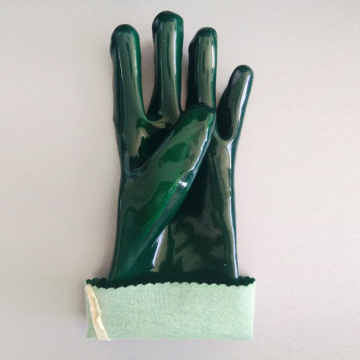Green PVC liso acabamento químico luva de trabalho 35cm