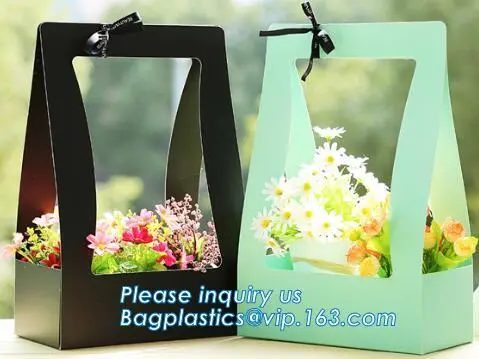 Flower carrier paper bags with die cut handle, pot plants kraft paper bag with handle, rope handle craft paper carrier bags
