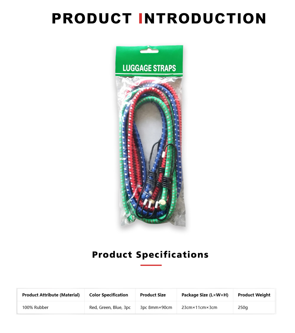 Elastic Bungee Cords with Plastic-Coated Hooks x