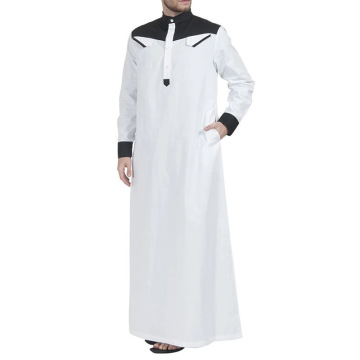 Men's Muslim Loose Stand Collar Patchwork Long Sleeves Abaya Robe in Dubai