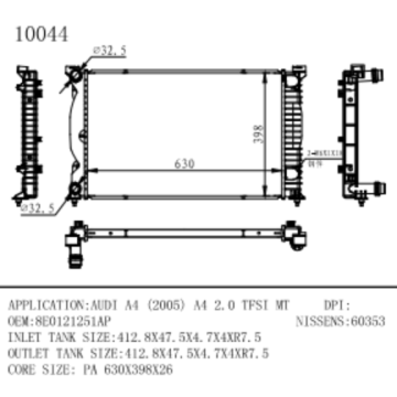 Audi A4 2.0 TFSI OEMNUMBER 8E0121251AP 용 라디에이터