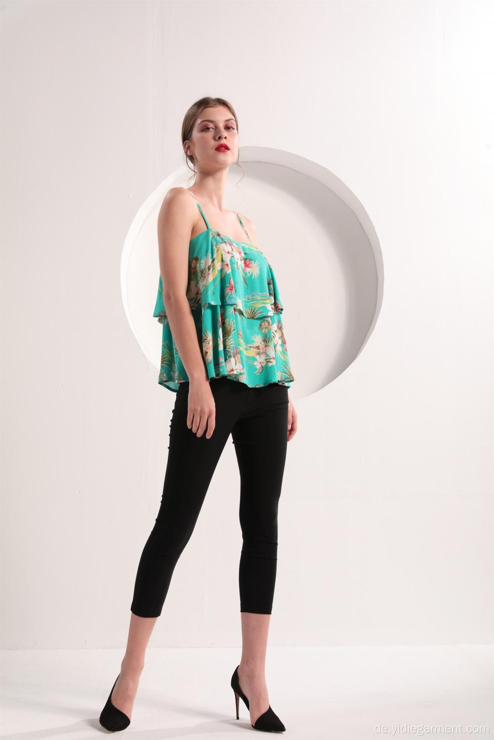 Damen Tiered Floral Print Top