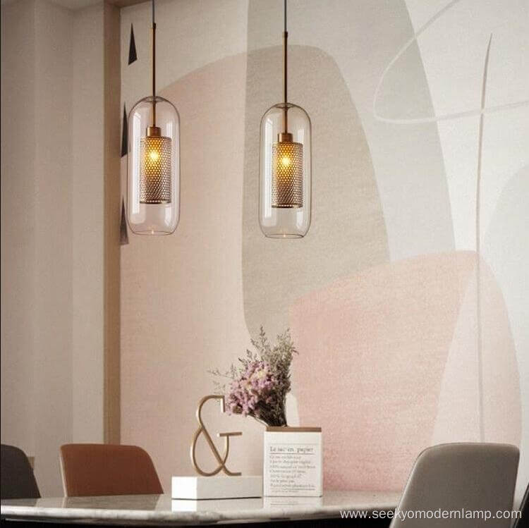 Metal Modern Glass Shade Chandelier Cylinder Pendant Lamp