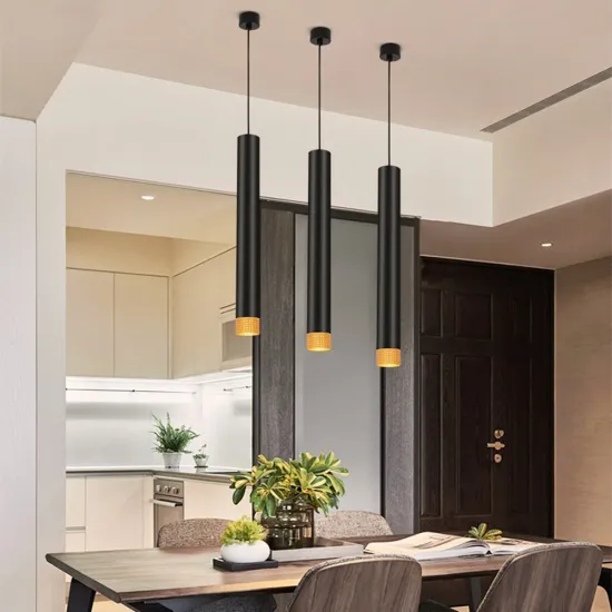 Led Pendant Hanging Lamp Long Tube Hollow Golden Pendant Kitchen Light Aluminum 5W Dimmable Ceiling Spot Lighting For DiningRoom