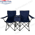 Collapsible outdoor double camping chair with sun umbrella