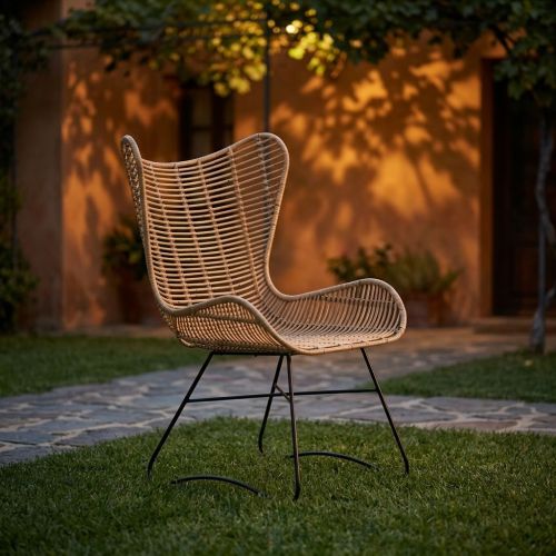 Modern Rattan Lounge Chair Outdoor PE Rattan Armchair Leisure Wicker Patio Garden Dining Chair for Terrace Balcony Courtyard