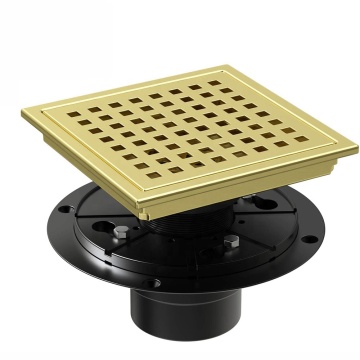 6 Inch Flange Quadrato Pattern Removable Square Shower Drain with Brushed Gold Finish