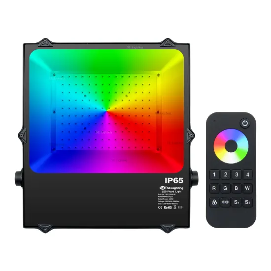 DMX-Controlled 200W/150W/100W RGB LED Flood Light: Waterproof Outdoor Illumination with Colorful Variations