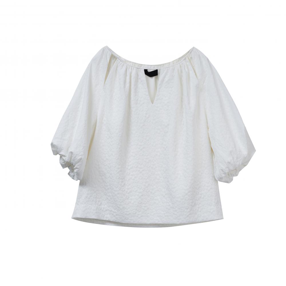 Crew-Neck Woven Short-Sleeved Top