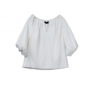 Crew-Neck Woven Short-Sleeved Top