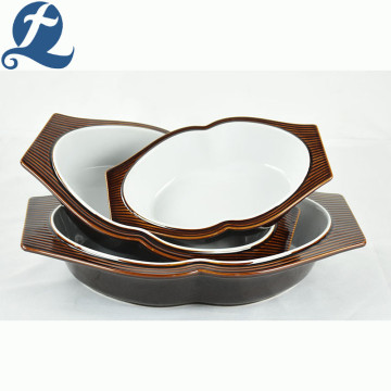 Fashion style container brown oval bakeware with binaural