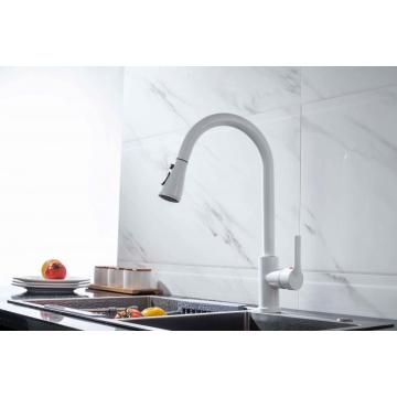 White 304-Stainless-Steel Pull Down Kitchen Faucet