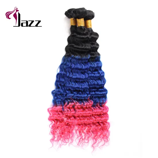 China Factory Fashion T Color T1b Blue Pink Weft Hair Extension 9A Brazilian Deep Wave Hair Bundles