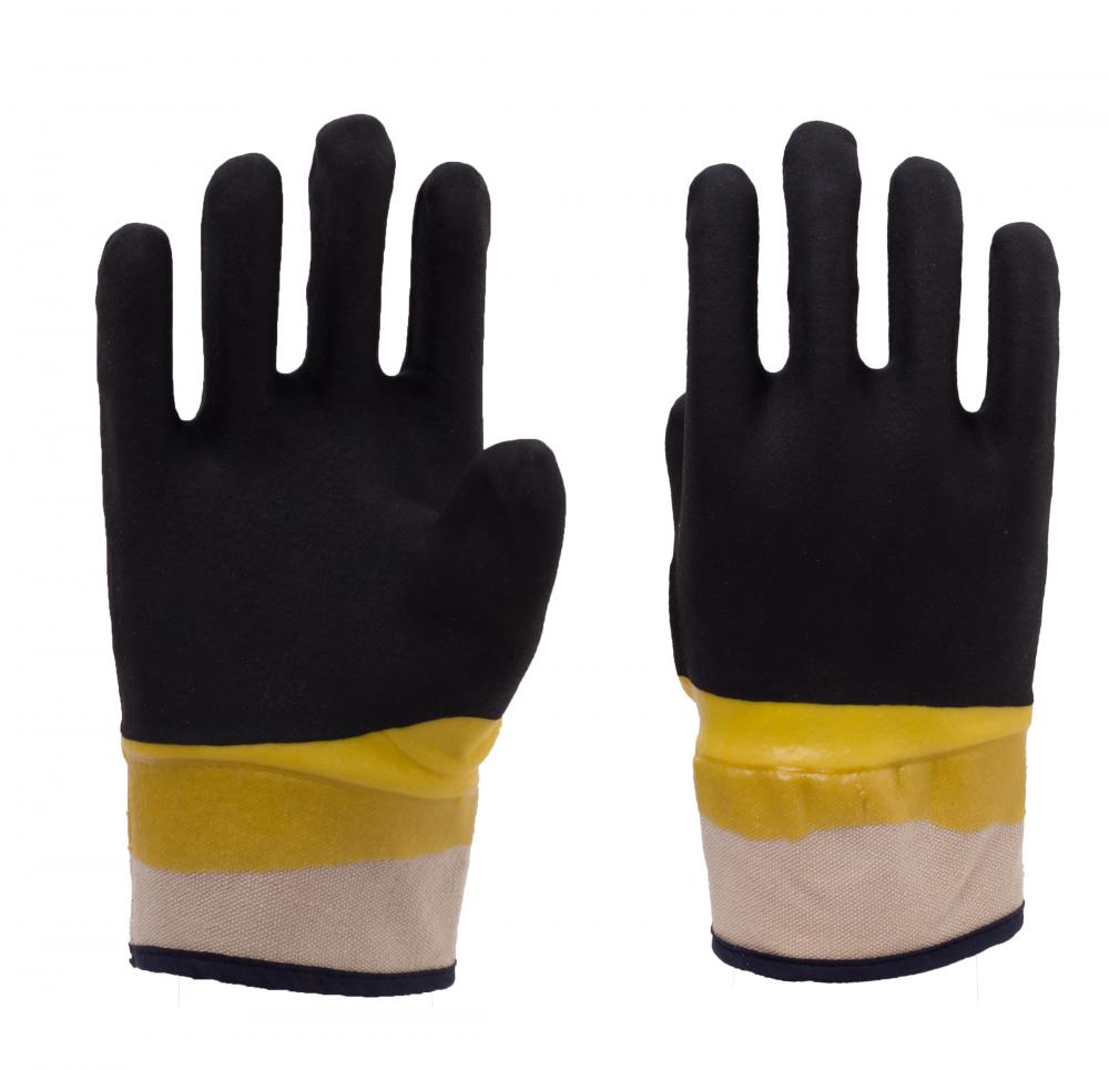 Guantes bañados de PVC amarillo y negro puño de seguridad