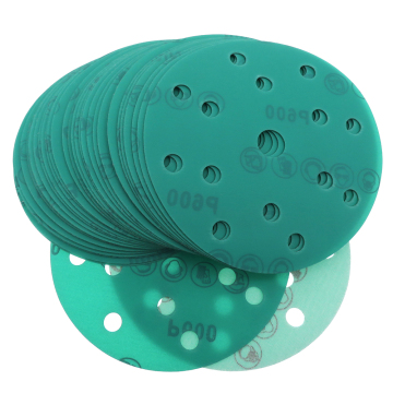 6 Inch 150mm Hook and Loop Green Film Water Sandpaper for Car Paint (15 Holes, 60-2000 Grits)