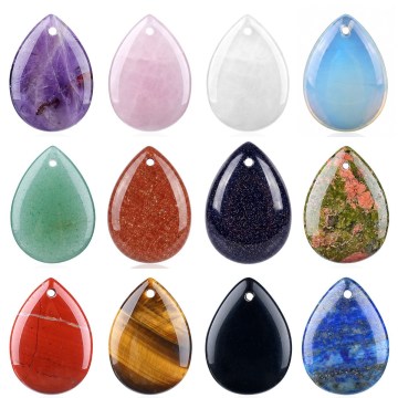 Edelstein-Wassertropfen-Anhänger, Edelstein, 25 x 33 mm, Tropfen-Charm-Anhänger, Amethyst-Tigerauge-Stein-Anhänger für die DIY-Schmuckherstellung