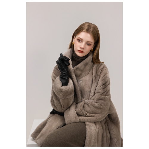 KC Fur Velvet Stand Collar Loose Young Mink Coat