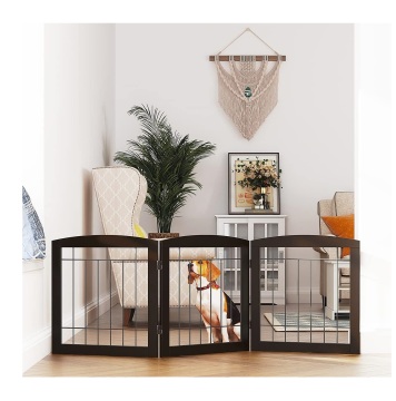 Folding No-Assembly Wooden Pet Gate - Freestanding Puppy Safety Fence with 3 Panels