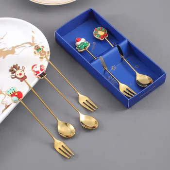 Stainless Steel Christmas Tea Coffee Spoon Fork Set with Gift Box