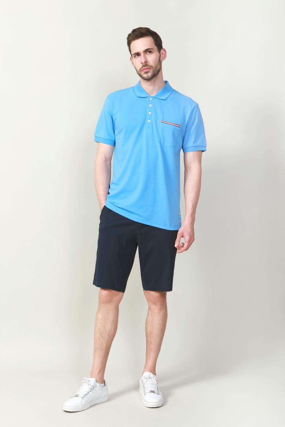 MEN'S KNIT BLUE COLOR PLAIN DYED POLO