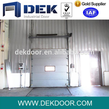 White vertical overhead sectional door with electric motor