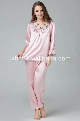 100%mulberry silk pajamas for lady, fashion lace embroidery silk nightgown, soft and smooth silk sleepwear
