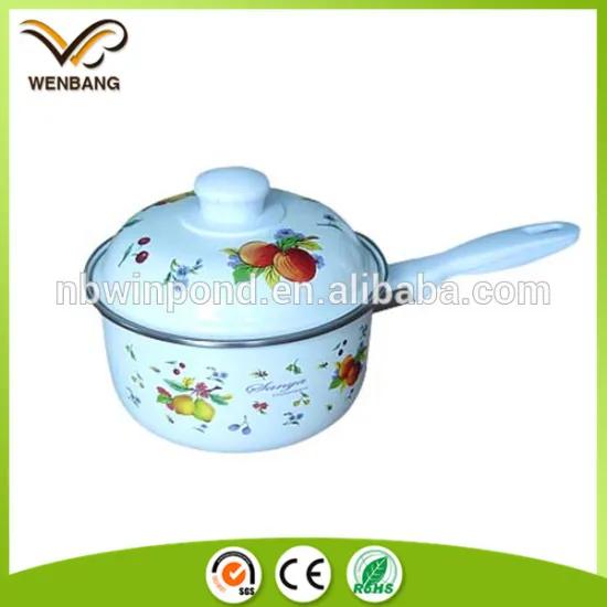 latest product non-stick cookware, single handle printing enamel cooking pot