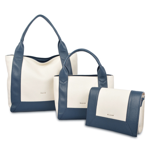 Contrast Color Soft Grain Leather Tote Women Bags