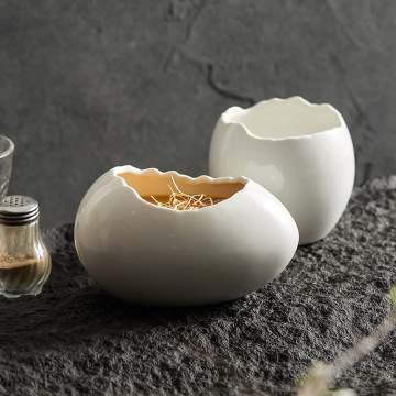 Irregular Egg Shape Ceramic Dessert Bowls White Dinnerware