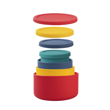 Silicone Crisper Round Picnic Box - 300-2100ML Fruit and Vegetable Storage Bento Box with Cover