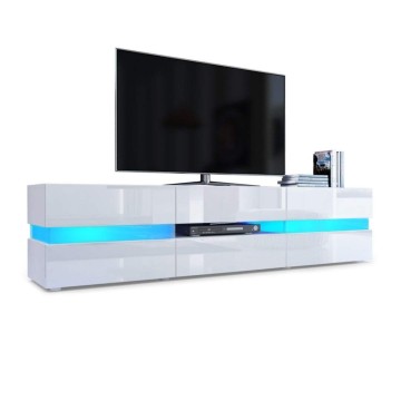 Högblankt TV-ställ med LED-ljus Vit