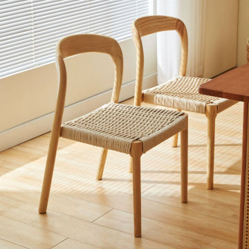 Nordic Wabi-Sabi Solid Wood Rope Woven Retro Makeup Chair