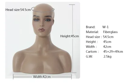 Realistic Fiberglass Wig Display Mannequin Head with Shoulders