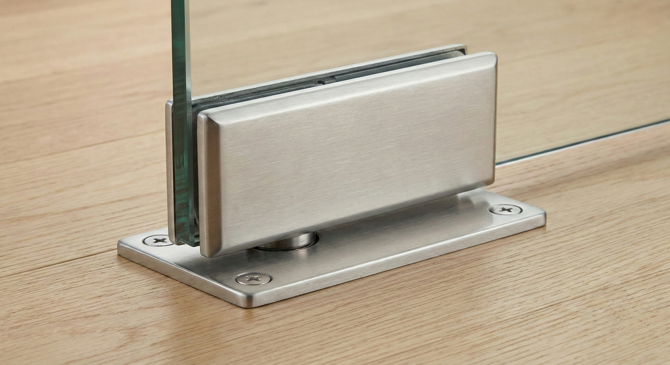 Surface mounted hydraulic bottom patch fitting installed on wooden floor without digging