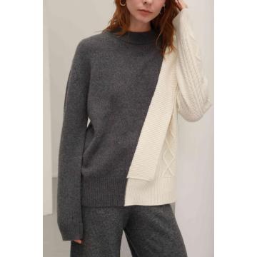 Crewneck grey and white cashmere knit pullover