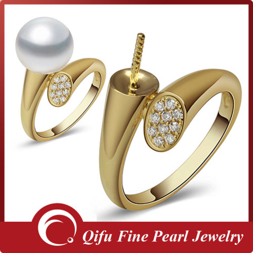 9K gold diamond pearl jewelry findings ring semi mount