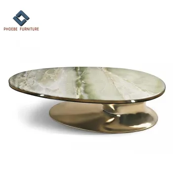Luxury Oval Marble Coffee Table with Copper Base