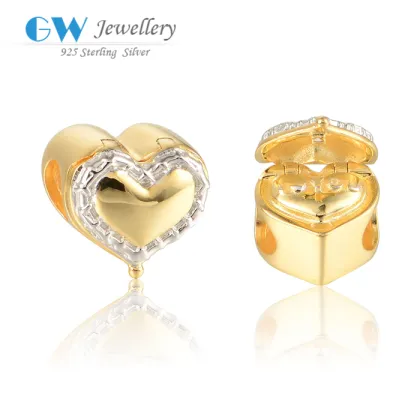 18K Gold Plated Love Heart Box Charms Brand 925 Sterling Silver & Gold Jewelry Fits Diy Bracelet For Women Jewelry