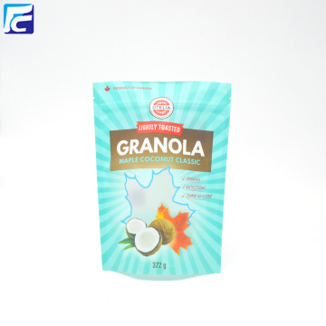 Resealable ziplock food packaging bag for granola