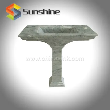 Carrara White Marble Integrated Pedestal Sink