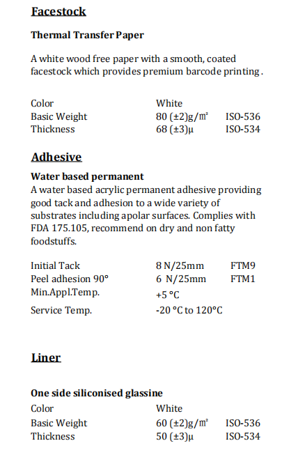 Thermal Transfer Water Based Permanent White Glassine