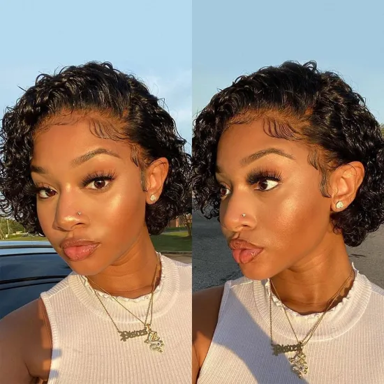 Pixie Cut Wig Human Hair Preplucked Short Curly Bob Wigs For Women Bouncy Water Wave Curly 100% Human Hair Wig