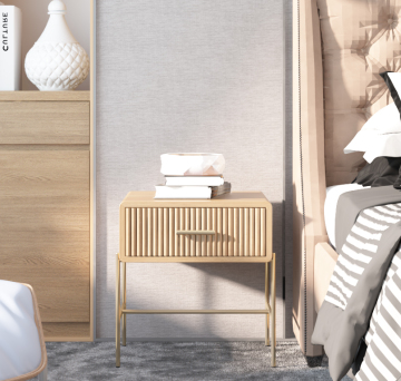 Mrs Woods Modern Oak Wood Nightstand met metalen benen: een stijlvolle toevoeging aan uw slaapkamer