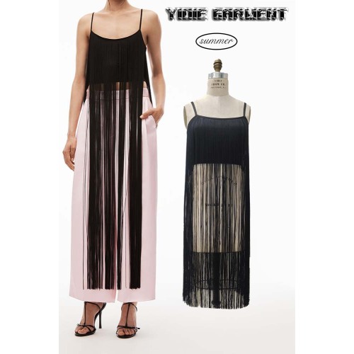 Bodycon Sleeveless Black Knit Fringe Tank Top