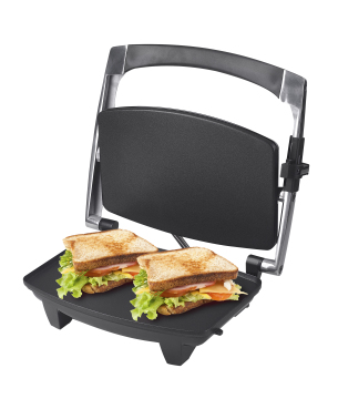 227558 1000W Electric Sandwich Maker with Brushed Stainless Steel Body and Non-stick Plates - Perfect for Toasting and Melting