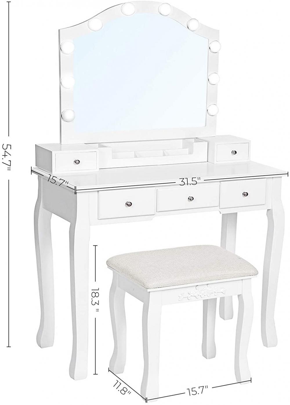 White Led Mirror Drawer Vanity Table 1 Jpg