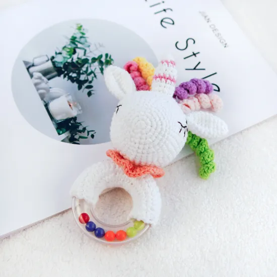 Music-Shake Unicorn: A Soothing Sensory Gift for Newborns - Handcrafted Crochet Teething Ring and Rattle Toy