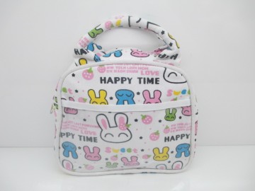 2014 Alibaba China Bag Factory Canvas Pouch Rabbit Screen Printing with Front Clear PVC Pocket and Handle
