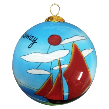Hand-Painted 8cm Boat Pattern Glass Ball Ornaments for Christmas Decoration