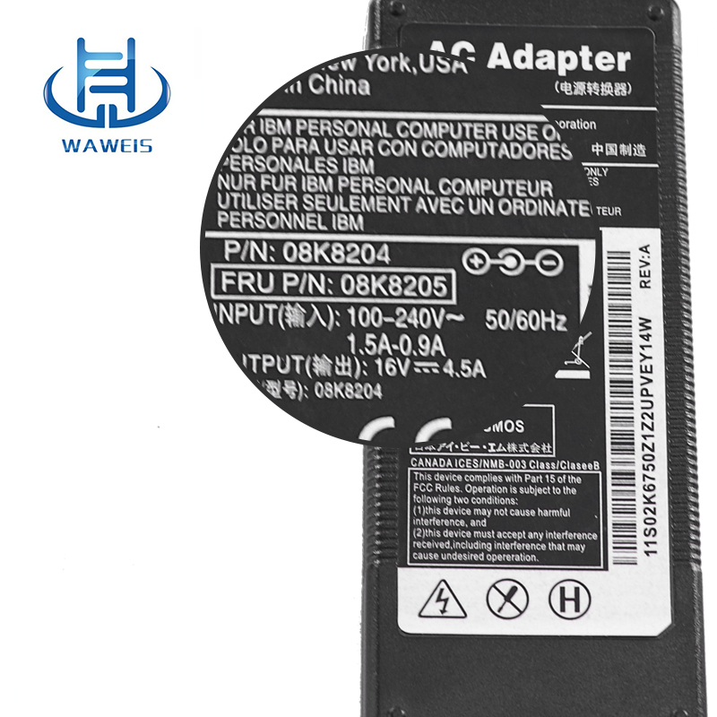 High Efficiency Power Adapter 16V 4.5A for IBM